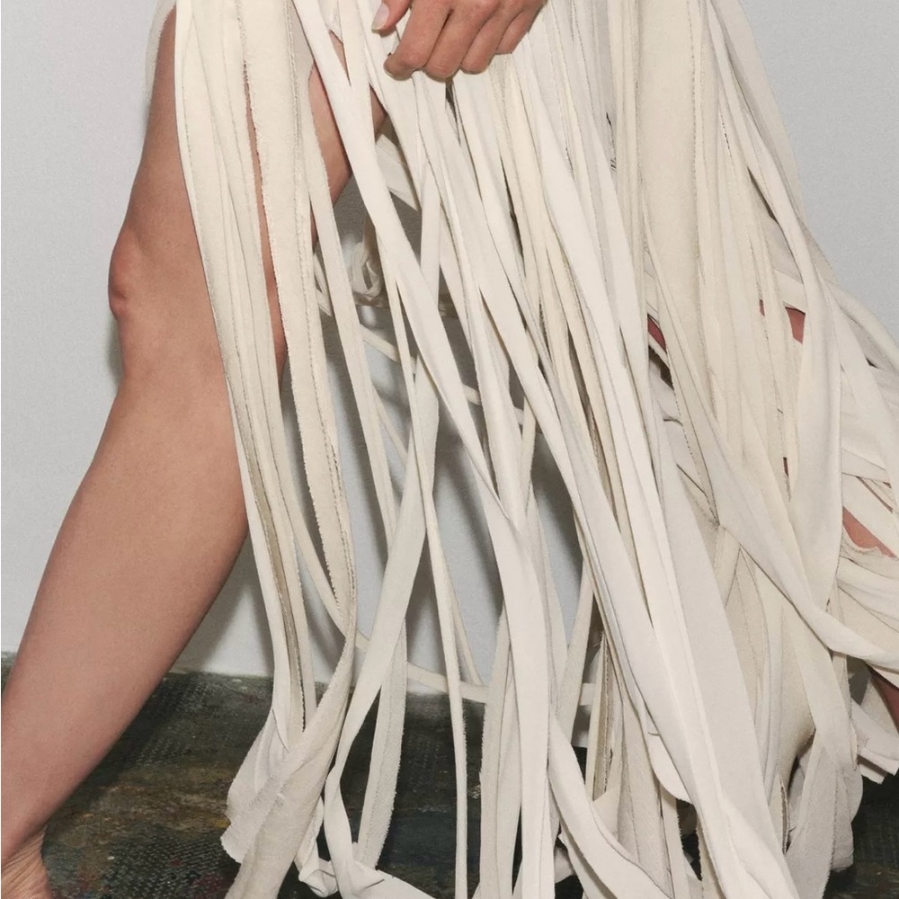 Zara Cream Halter Top with Fringe Maxi Skirt - Picture 2 of 8